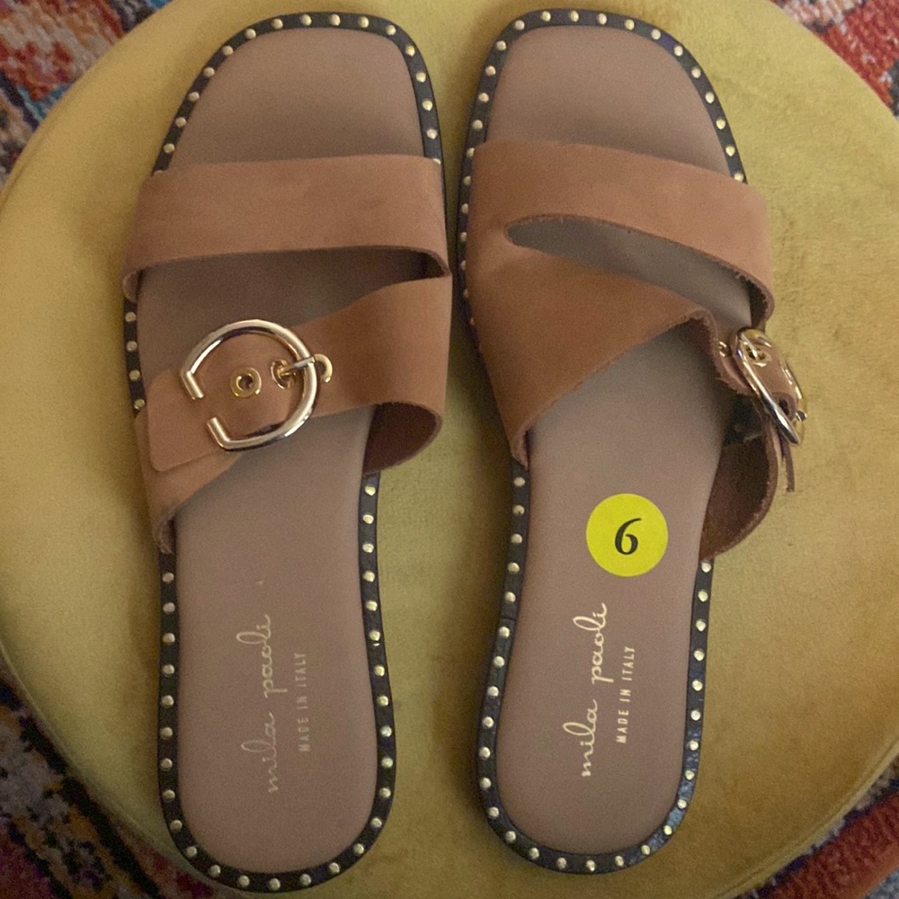 MADE IN ITALY Mila Paoli Suede Leather Sandals with Gold Buckle